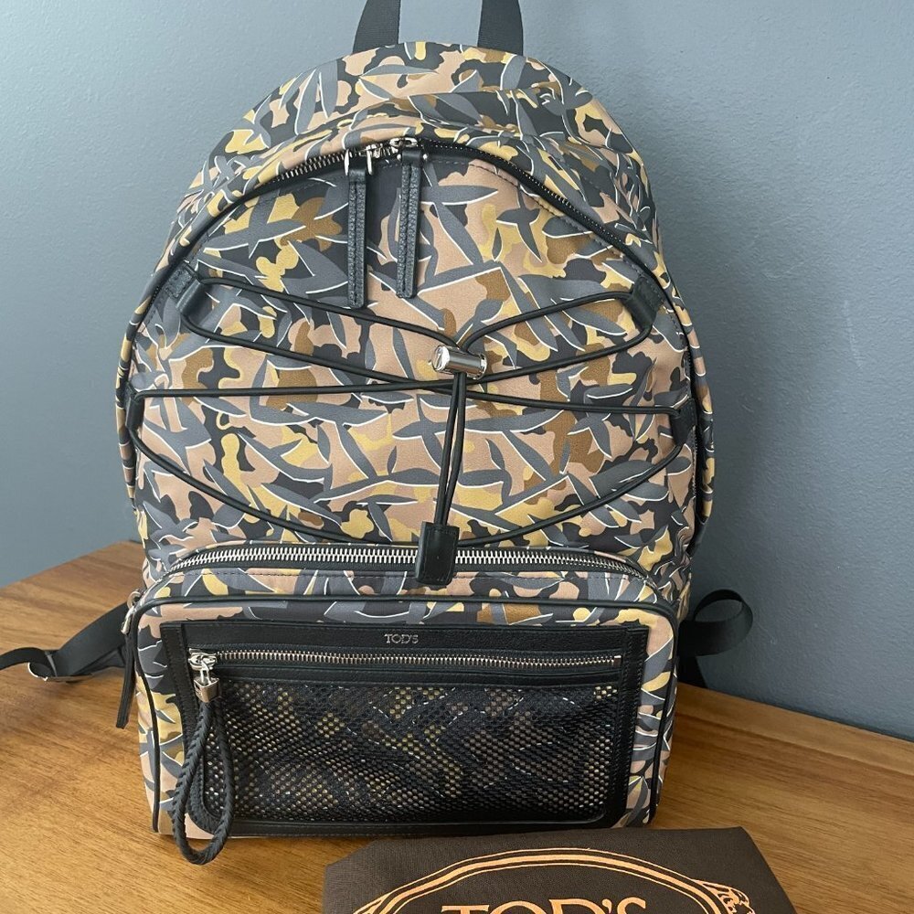 Tod's Italy Tech Zaine Easy Lacci Graphic Nylon Backpack, XDMMDDGT3L0JWJ987N